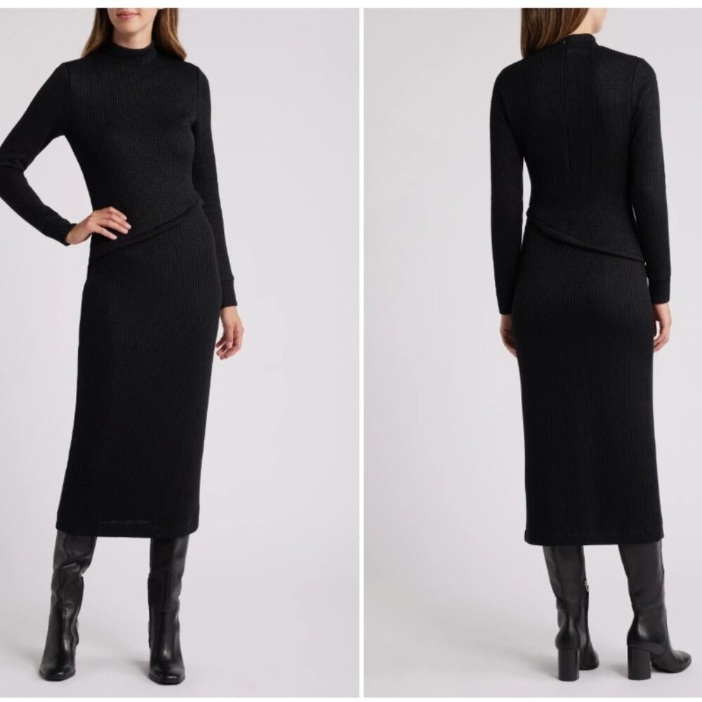 Du Paradis Long Sleeve Rib Maxi Dress